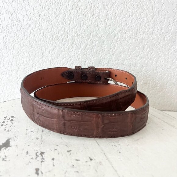 NEW Rod Patrick Boots Mens Western Belt 1.25" Taper Size 38 Brown Caiman Leather - Picture 2 of 12